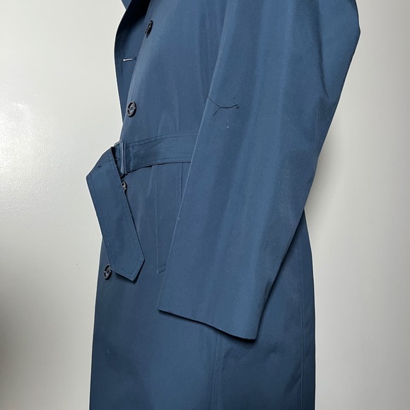 Misty Harbor Trench Coat Mens 42 Regular Blue Solid Double Breasted Belted - Picture 2 of 7